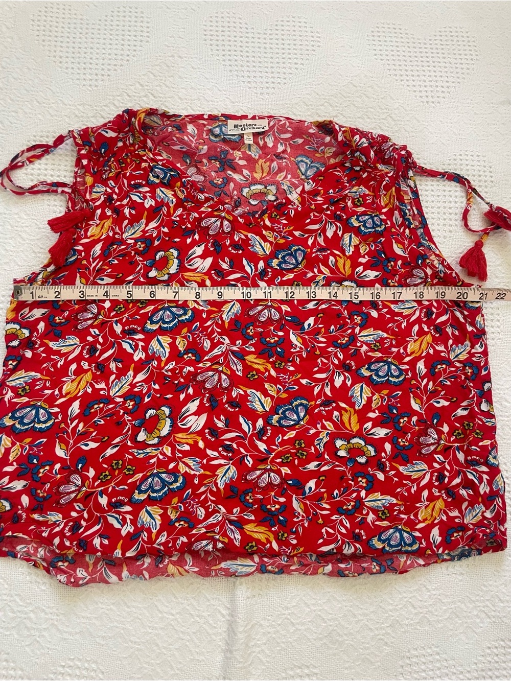 Hester & Orchard Floral Shorts Set Boho Tassel Women’s Large Red Summer 2 Piece - Picture 5 of 8